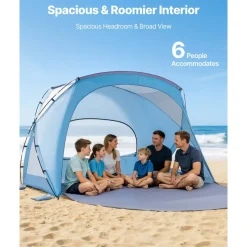 VEVOR Beach Tent Sun Shelter for 6 Person, UPF 50+ Protection, Portable Sun Shade Canopy with Carrying Bag & Sand Pockets, Lightweight and Easy Setup Beach Umbrella for Family Camping Outdoor Picnic