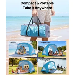 VEVOR Beach Tent Sun Shelter for 6 Person, UPF 50+ Protection, Portable Sun Shade Canopy with Carrying Bag & Sand Pockets, Lightweight and Easy Setup Beach Umbrella for Family Camping Outdoor Picnic