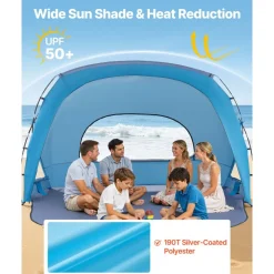 VEVOR Beach Tent Sun Shelter for 6 Person, UPF 50+ Protection, Portable Sun Shade Canopy with Carrying Bag & Sand Pockets, Lightweight and Easy Setup Beach Umbrella for Family Camping Outdoor Picnic