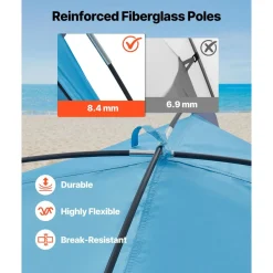 VEVOR Beach Tent Sun Shelter for 4 Person, UPF 50+ Protection, Portable Sun Shade Canopy with Carrying Bag & Sand Pockets, Lightweight and Easy Setup Beach Umbrella for Camping Fishing Outdoor Picnic