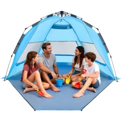 VEVOR Beach Tent Sun Shelter for 4 Person, Pop Up Beach Tent UPF 50+ Protection, Portable Sun Shade Canopy with Carrying Bag and Sand Pockets, Easy Setup Umbrella for Camping Fishing Outdoor Picnic