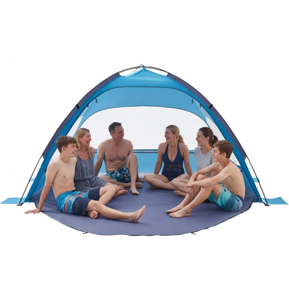 VEVOR Beach Tent Sun Shelter for 6 Person, UPF 50+ Protection, Portable Sun Shade Canopy with Carrying Bag & Sand Pockets, Lightweight and Easy Setup Beach Umbrella for Camping Fishing Outdoor Picnic