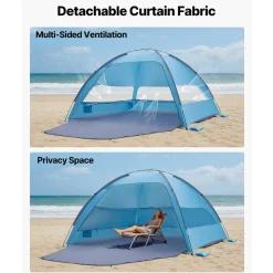 VEVOR Beach Tent Sun Shelter for 6 Person, UPF 50+ Protection, Portable Sun Shade Canopy with Carrying Bag & Sand Pockets, Lightweight and Easy Setup Beach Umbrella for Camping Fishing Outdoor Picnic