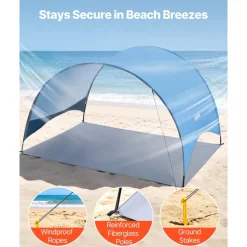 VEVOR Beach Tent Sun Shelter for 4 Person, UPF 50+ Protection, Portable Sun Shade Canopy with Carrying Bag & Ground Stakes, Lightweight and Easy Setup Beach Umbrella for Camping Fishing Outdoor Picnic