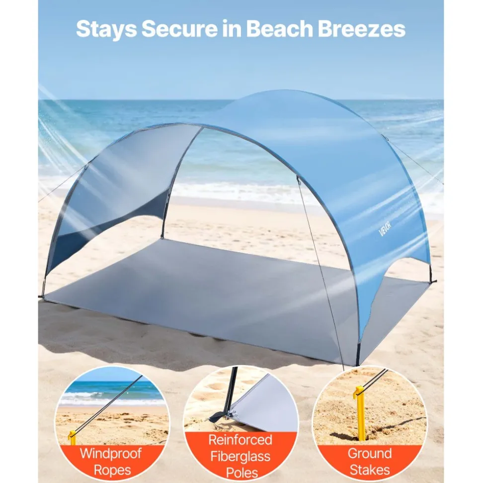 VEVOR Beach Tent Sun Shelter for 8 Person, UPF 50+ Protection, Portable Sun Shade Canopy with Carrying Bag & Sand Pockets, Lightweight and Easy Setup Beach Umbrella for Camping Fishing Outdoor Picnic