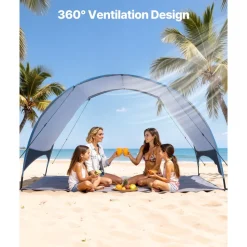 VEVOR Beach Tent Sun Shelter for 8 Person, UPF 50+ Protection, Portable Sun Shade Canopy with Carrying Bag & Sand Pockets, Lightweight and Easy Setup Beach Umbrella for Camping Fishing Outdoor Picnic