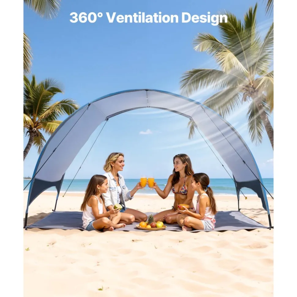 VEVOR Beach Tent Sun Shelter for 8 Person, UPF 50+ Protection, Portable Sun Shade Canopy with Carrying Bag & Sand Pockets, Lightweight and Easy Setup Beach Umbrella for Camping Fishing Outdoor Picnic