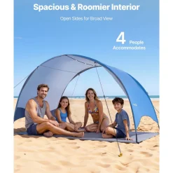 VEVOR Beach Tent Sun Shelter for 8 Person, UPF 50+ Protection, Portable Sun Shade Canopy with Carrying Bag & Sand Pockets, Lightweight and Easy Setup Beach Umbrella for Camping Fishing Outdoor Picnic