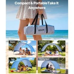 VEVOR Beach Tent Sun Shelter for 8 Person, UPF 50+ Protection, Portable Sun Shade Canopy with Carrying Bag & Sand Pockets, Lightweight and Easy Setup Beach Umbrella for Camping Fishing Outdoor Picnic