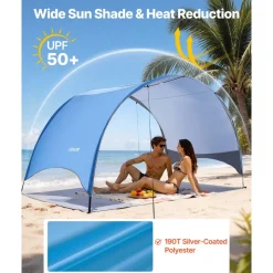 VEVOR Beach Tent Sun Shelter for 8 Person, UPF 50+ Protection, Portable Sun Shade Canopy with Carrying Bag & Sand Pockets, Lightweight and Easy Setup Beach Umbrella for Camping Fishing Outdoor Picnic