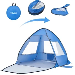 VEVOR Beach Tent Sun Shelter for 2 Person, UPF 50+ Protection, Portable Sun Shade Canopy with Carrying Bag & Sand Pockets, Lightweight and Easy Setup Beach Umbrella for Camping Fishing Outdoor Picnic