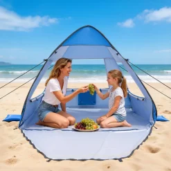 VEVOR Beach Tent Sun Shelter for 2 Person, UPF 50+ Protection, Portable Sun Shade Canopy with Carrying Bag & Sand Pockets, Lightweight and Easy Setup Beach Umbrella for Camping Fishing Outdoor Picnic