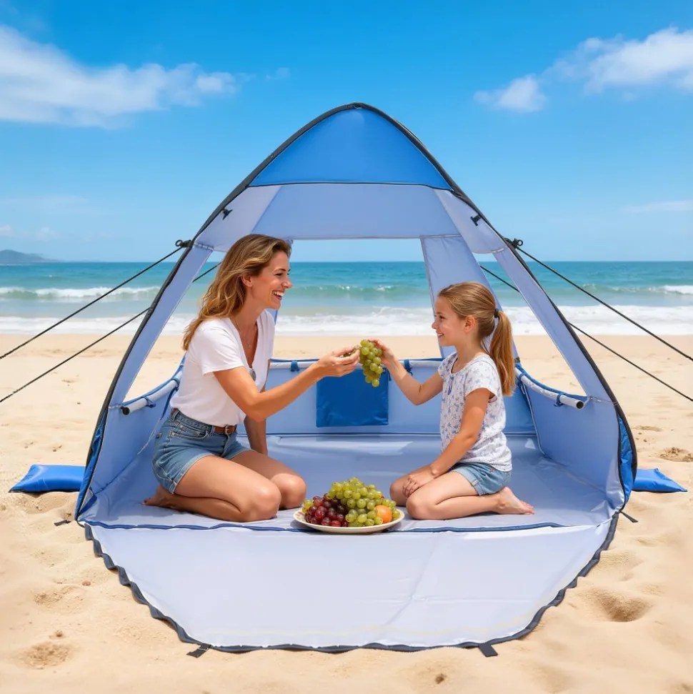 VEVOR Beach Tent Sun Shelter for 2 Person, UPF 50+ Protection, Portable Sun Shade Canopy with Carrying Bag & Sand Pockets, Lightweight and Easy Setup Beach Umbrella for Camping Fishing Outdoor Picnic