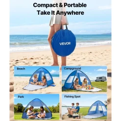 VEVOR Beach Tent Sun Shelter for 2 Person, UPF 50+ Protection, Portable Sun Shade Canopy with Carrying Bag & Sand Pockets, Lightweight and Easy Setup Beach Umbrella for Camping Fishing Outdoor Picnic
