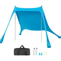 VEVOR Beach Tent Sun Shelter, UPF50+ Sun Protection, 6.6 ft Tall, 10x10 ft, Easy Pop Up Beach Canopy with 4 Sandbags, Stability Poles, Sand Shovels, Portable Shade for Family Outings, Camping, Fishing