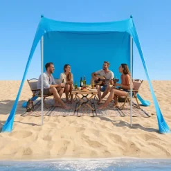VEVOR Beach Tent Sun Shelter, UPF50+ Sun Protection, 6.6 ft Tall, 10x10 ft, Easy Pop Up Beach Canopy with 4 Sandbags, Stability Poles, Sand Shovels, Portable Shade for Family Outings, Camping, Fishing