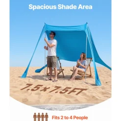 VEVOR Beach Tent Sun Shelter, UPF50+ Sun Protection, 6.6 ft Tall, 10x10 ft, Easy Pop Up Beach Canopy with 4 Sandbags, Stability Poles, Sand Shovels, Portable Shade for Family Outings, Camping, Fishing