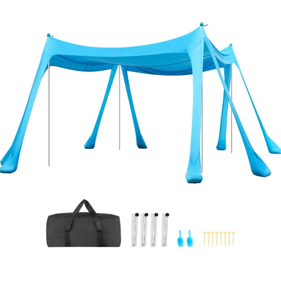 VEVOR Beach Tent Sun Shelter, UPF50+ Sun Protection, 6.6 ft Tall, 10 x 10 ft, Easy Pop Up Beach Canopy with Sandbags, Stability Poles, Sand Shovels, Portable Shade for Family, Camping, Fishing, Green