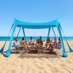 VEVOR Beach Tent Sun Shelter, UPF50+ Sun Protection, 6.6 ft Tall, 10 x 10 ft, Easy Pop Up Beach Canopy with Sandbags, Stability Poles, Sand Shovels, Portable Shade for Family, Camping, Fishing, Green