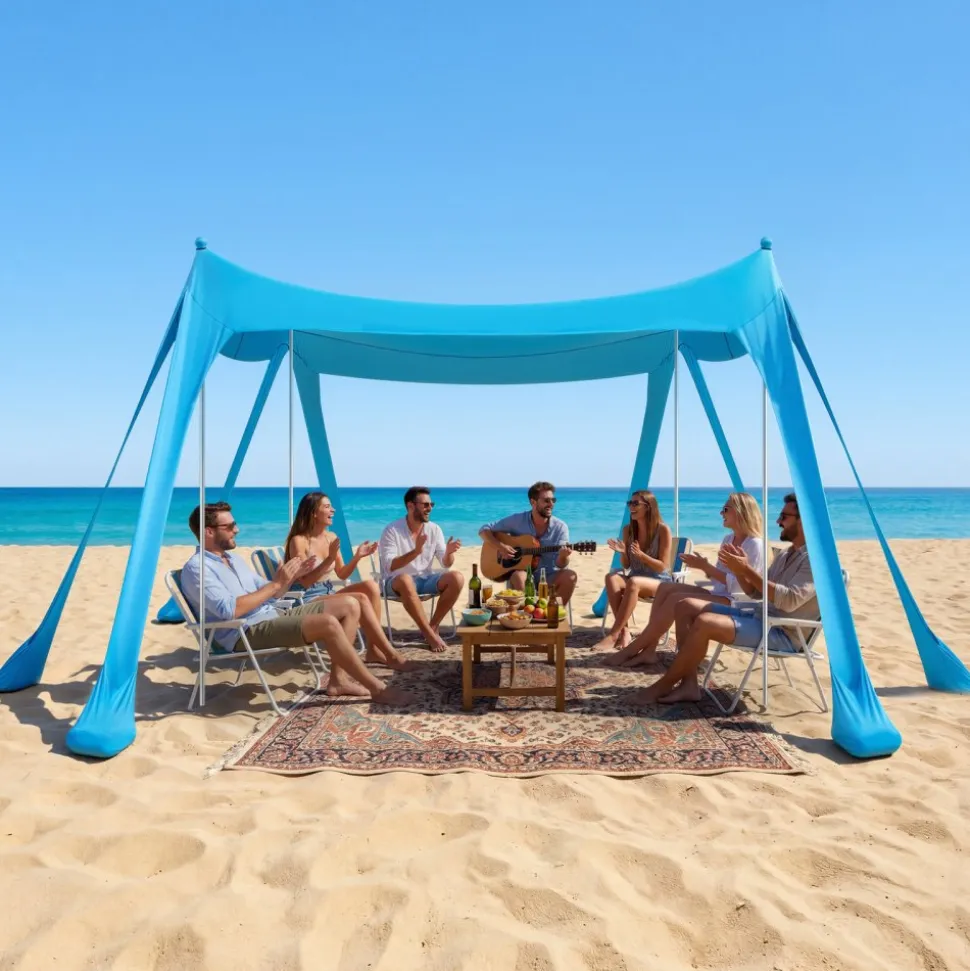 VEVOR Beach Tent Sun Shelter, UPF50+ Sun Protection, 6.6 ft Tall, 10 x 10 ft, Easy Pop Up Beach Canopy with Sandbags, Stability Poles, Sand Shovels, Portable Shade for Family, Camping, Fishing, Green