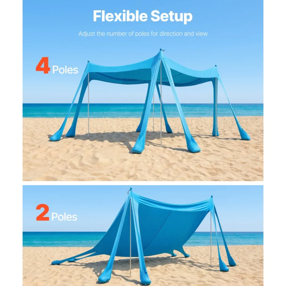 VEVOR Beach Tent Sun Shelter, UPF50+ Sun Protection, 6.6 ft Tall, 10 x 10 ft, Easy Pop Up Beach Canopy with Sandbags, Stability Poles, Sand Shovels, Portable Shade for Family, Camping, Fishing, Green