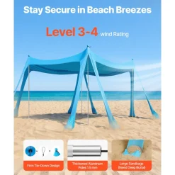 VEVOR Beach Tent Sun Shelter, UPF50+ Sun Protection, 6.6 ft Tall, 10 x 10 ft, Easy Pop Up Beach Canopy with Sandbags, Stability Poles, Sand Shovels, Portable Shade for Family, Camping, Fishing, Green