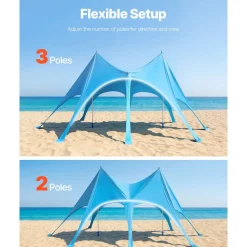 VEVOR Beach Tent Sun Shelter, UPF50+ Sun Protection, 9.2 ft Tall, 20 x 13 ft, Easy Pop Up Beach Canopy with Sandbags, Stability Poles, Sand Shovels, Portable Shade for Family Outings, Camping, Fishing