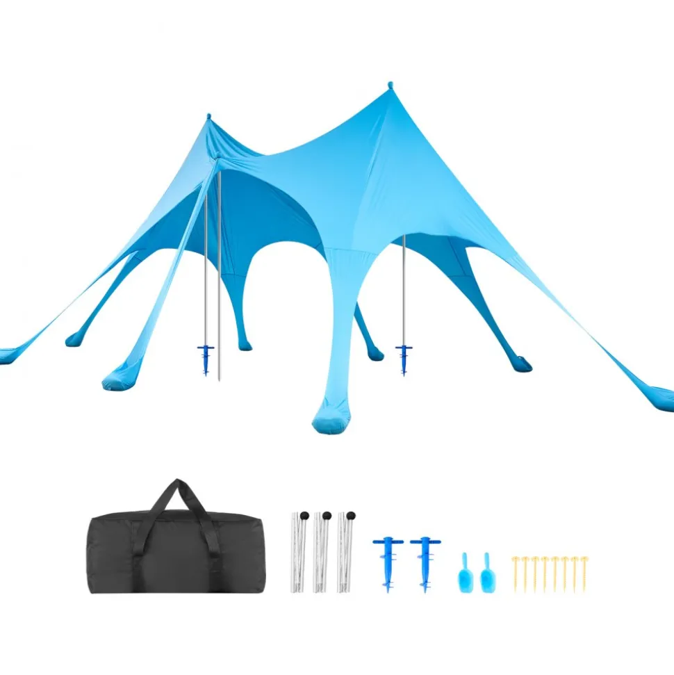 VEVOR Beach Tent Sun Shelter, UPF50+ Sun Protection, 9.2 ft Tall, 20 x 13 ft, Easy Pop Up Beach Canopy with Sandbags, Stability Poles, Sand Shovels, Portable Shade for Family Outings, Camping, Fishing