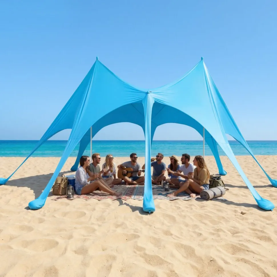 VEVOR Beach Tent Sun Shelter, UPF50+ Sun Protection, 9.2 ft Tall, 20 x 13 ft, Easy Pop Up Beach Canopy with Sandbags, Stability Poles, Sand Shovels, Portable Shade for Family Outings, Camping, Fishing