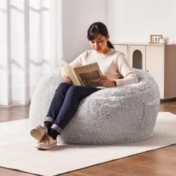 VEVOR Bean Bag Bed Chair, Convertible Chair from BeanBag to Lounge or Mattress, Gaint Bean Bag Chair Bed with Washable Cover for Adults, Fluffy Plush, Foam Filling and Side Pocket, Grey(Full Size)