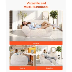 VEVOR Bean Bag Chair, BeanBag Sofa Chair with Armrests for Adults, Fluffy Plush & High-Density Foam Filling Adult Bean Bag with Zapper, Comfy Lazy Sofa Chair Ideal for Living Room, Bedroom, Beige