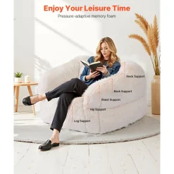 VEVOR Bean Bag Chair, BeanBag Sofa Chair with Armrests for Adults, Fluffy Plush & High-Density Foam Filling Adult Bean Bag with Zapper, Comfy Lazy Sofa Chair Ideal for Living Room, Bedroom, Beige