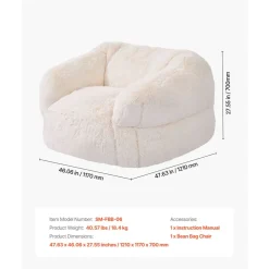 VEVOR Bean Bag Chair, BeanBag Sofa Chair with Armrests for Adults, Fluffy Plush & High-Density Foam Filling Adult Bean Bag with Zapper, Comfy Lazy Sofa Chair Ideal for Living Room, Bedroom, Beige