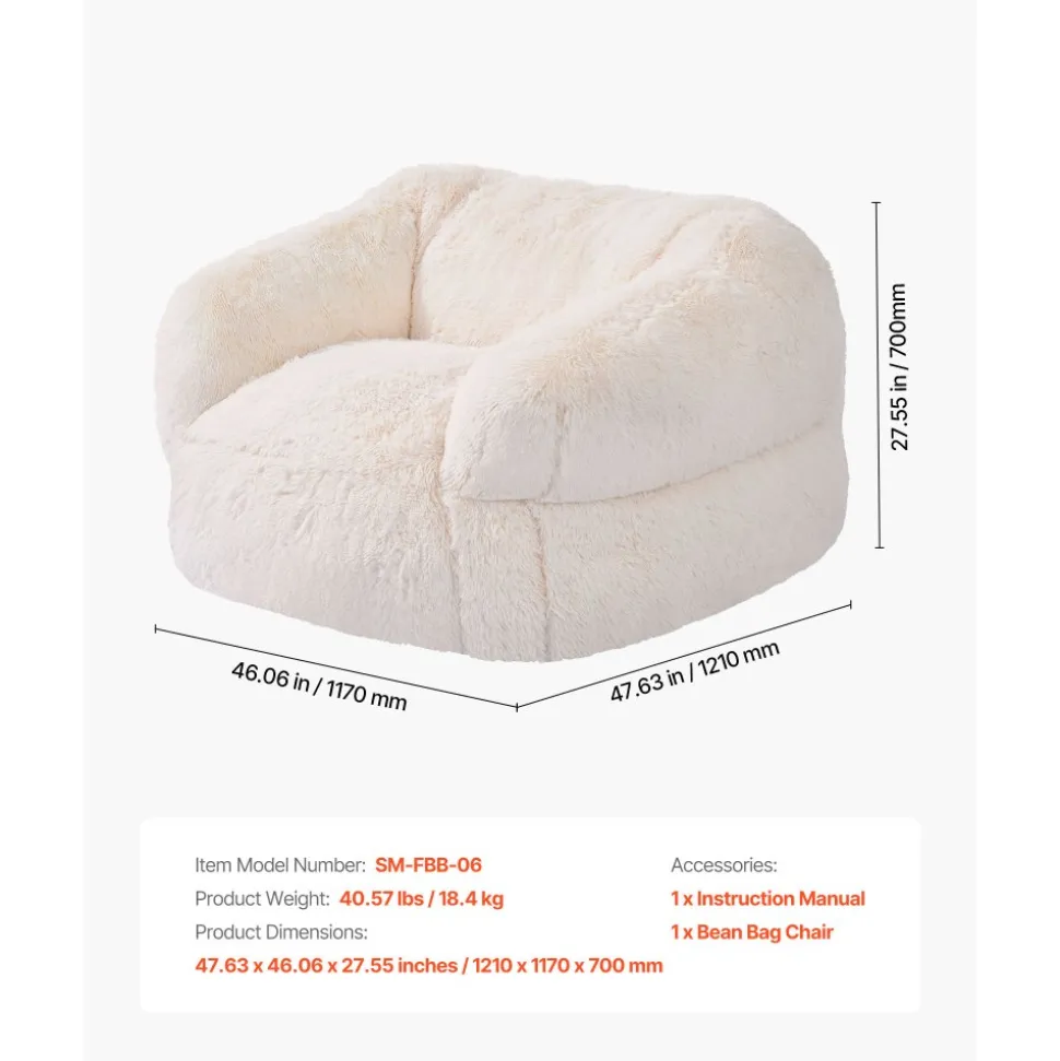VEVOR Bean Bag Chair, BeanBag Sofa Chair with Armrests for Adults, Fluffy Plush & High-Density Foam Filling Adult Bean Bag with Zapper, Comfy Lazy Sofa Chair Ideal for Living Room, Bedroom, Beige