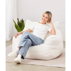 VEVOR Bean Bag Chair, 3 feet Bean Bag Chair with Soft Armrests and Storage Pocket, 25D Memory Foam Filled with Soft Teddy Velvet Cover, Bean Bag for Bedroom or Playroom, White