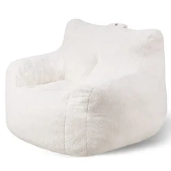 VEVOR Bean Bag Chair, 3 feet Bean Bag Chair with Soft Armrests and Storage Pocket, 25D Memory Foam Filled with Soft Teddy Velvet Cover, Bean Bag for Bedroom or Playroom, White