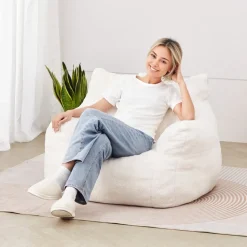 VEVOR Bean Bag Chair, 3 feet Bean Bag Chair with Soft Armrests and Storage Pocket, 25D Memory Foam Filled with Soft Teddy Velvet Cover, Bean Bag for Bedroom or Playroom, White