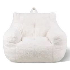 VEVOR Bean Bag Chair, 3 feet Bean Bag Chair with Soft Armrests and Storage Pocket, 25D Memory Foam Filled with Soft Teddy Velvet Cover, Bean Bag for Bedroom or Playroom, White