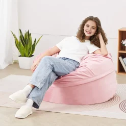 VEVOR Bean Bag Chair, 3 feet Round Bean Bag Chair with Removable and Washable Cover, 25D Memory Foam Filled with Soft and Smooth Dutch Velvet, Bean Bag for Bedroom or Playroom, Pink