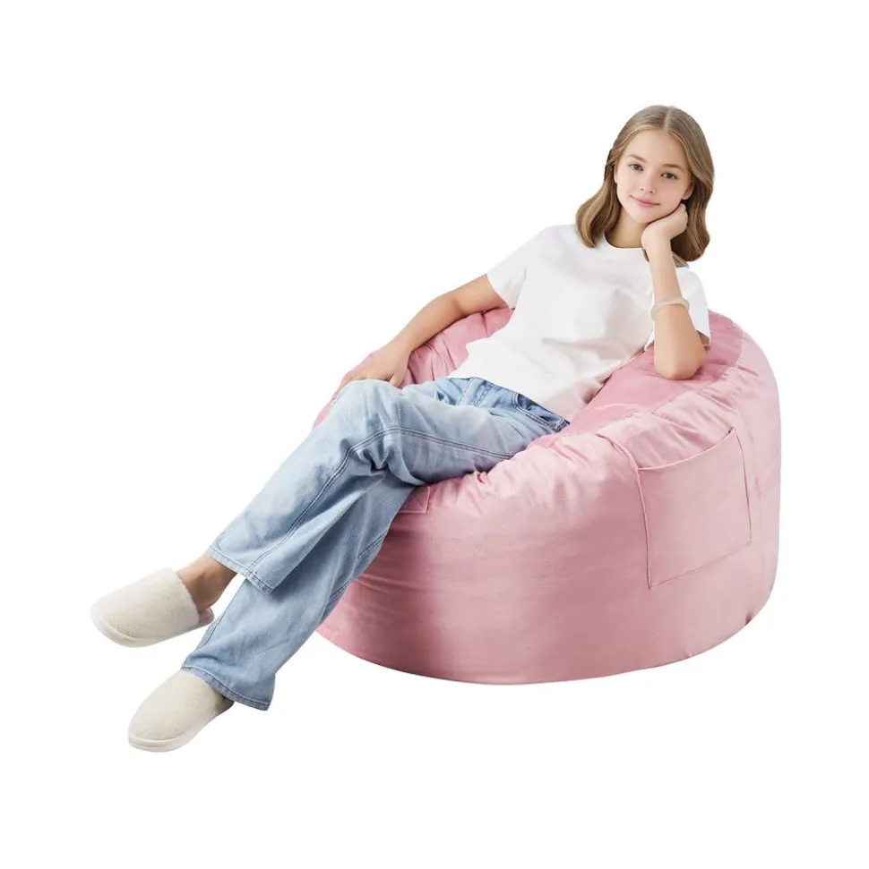VEVOR Bean Bag Chair, 3 feet Round Bean Bag Chair with Removable and Washable Cover, 25D Memory Foam Filled with Soft and Smooth Dutch Velvet, Bean Bag for Bedroom or Playroom, Pink