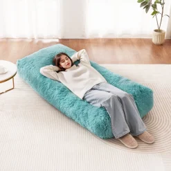VEVOR Bean Bag Chair, Giant BeanBag Chair with Removable & Washable Cover for Adults, Fluffy Plush & High-Density Foam Filling Floor Adult Bean Bag with Zapper, Ideal for Living Room, Bedroom, Blue