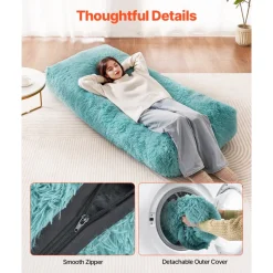 VEVOR Bean Bag Chair, Giant BeanBag Chair with Removable & Washable Cover for Adults, Fluffy Plush & High-Density Foam Filling Floor Adult Bean Bag with Zapper, Ideal for Living Room, Bedroom, Blue