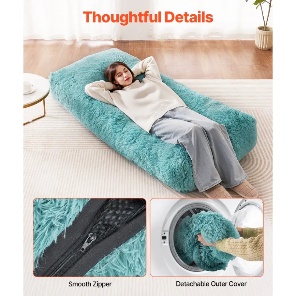 VEVOR Bean Bag Chair, Giant BeanBag Chair with Removable & Washable Cover for Adults, Fluffy Plush & High-Density Foam Filling Floor Adult Bean Bag with Zapper, Ideal for Living Room, Bedroom, Blue