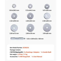 VEVOR Bearing Press Kit, 10 Pcs, Bearing Race and Seal Driver Set with 9 Bushings and Handle Shaft, Bushing Driver Tool Set, Heavy Duty Aluminum Alloy Removal Installation Tool Kit with Storage Case