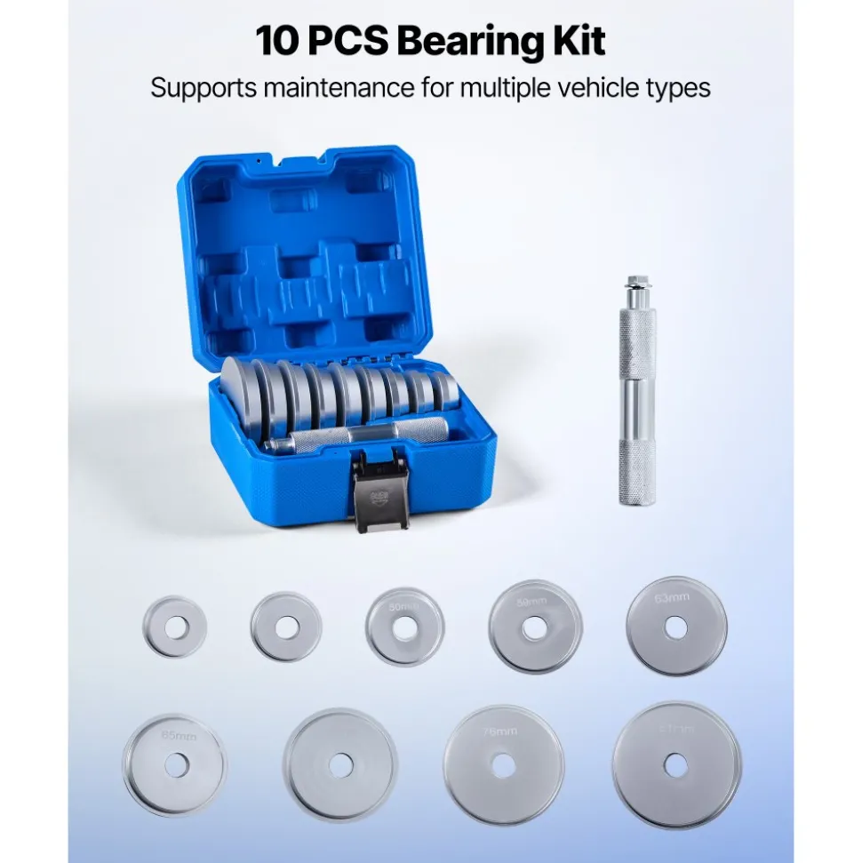 VEVOR Bearing Press Kit, 10 Pcs, Bearing Race and Seal Driver Set with 9 Bushings and Handle Shaft, Bushing Driver Tool Set, Heavy Duty Aluminum Alloy Removal Installation Tool Kit with Storage Case