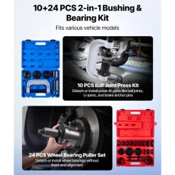 VEVOR Bearing Press Kit, 10+24 Pcs, 2 in 1 Ball Joint Press & Wheel Bearing Puller Kit, Race and Seal Driver Set with 13 Bushings, C-Frame and Sleeves, Heavy Duty Removal Installation Set with Case