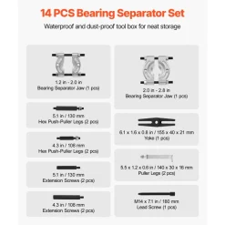 VEVOR Bearing Puller Kit, 14-Piece 5 Ton Capacity Bearing Separator, Pinion Wheel Bearing Removal Kit with 2-Inch and 2.8-Inch Jaws, Bearing Puller Set, Heavy Duty Bearing Splitter Tool Kit with Case