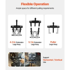 VEVOR Bearing Puller Kit, 14-Piece 5 Ton Capacity Bearing Separator, Pinion Wheel Bearing Removal Kit with 2-Inch and 2.8-Inch Jaws, Bearing Puller Set, Heavy Duty Bearing Splitter Tool Kit with Case