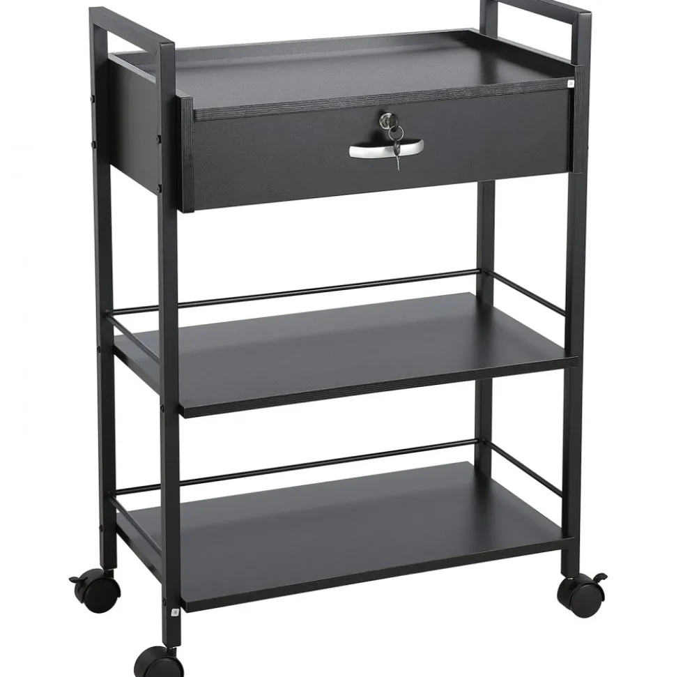 VEVOR Beauty Salon Trolley Cart, 3-Tier Hair Salon Stations Cabinet for Stylist with Lockable Drawer, MDF Rolling Storage Station with 4 Wheels (2 Lockable) for Beauty SPA Barbershop Tattoo