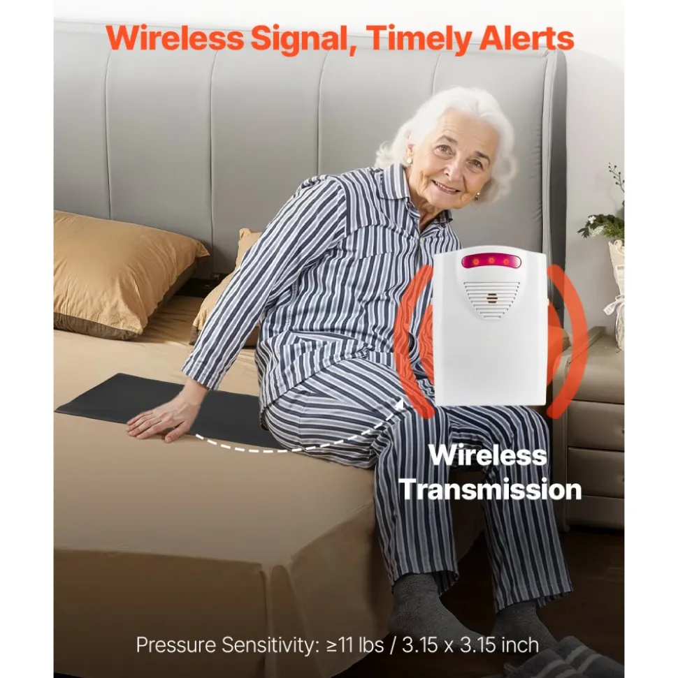 VEVOR Bed Alarm System for Elderly Adults, 14 x 30-inch Wireless Bed Sensor Pad with Pager, Safety Bed Alarms and Fall Prevention Pad for Home, Hospital, Rehabilitation Center
